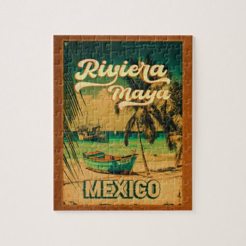 Riviera Maya Postcard Palm Tree Vintage Travel Jigsaw Puzzle