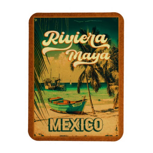 Riviera Maya Postcard Palm Tree Vintage Travel Magnet