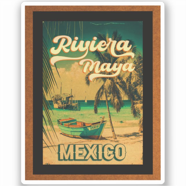 Riviera Maya Postcard Palm Tree Vintage Travel Sticker (Front)