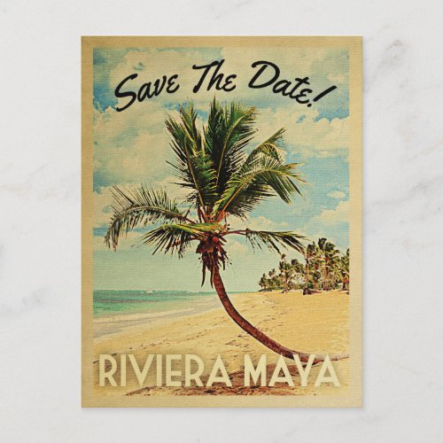 Riviera Maya Save The Date Vintage Beach Palm Tree Announcement Postcard