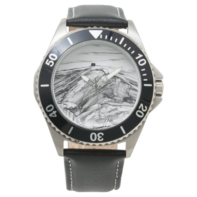 Rivington Pike Horwich Castle in black and white  Watch (Front)
