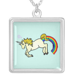 Riyah-Li Designs Rainbow Pooping Unicorn Silver Plated Necklace
