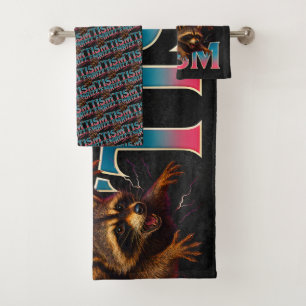 Rizz Em With The Tism Meme Autism Funny Racoon Bath Towel Set