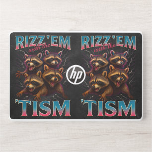 Rizz Em With The Tism Meme Autism Funny Racoon HP Laptop Skin