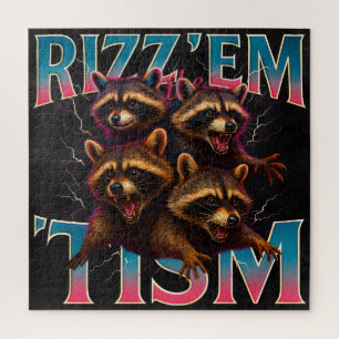 Rizz Em With The Tism Meme Autism Funny Racoon Jigsaw Puzzle