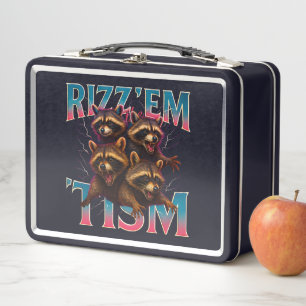 Rizz Em With The Tism Meme Autism Funny Racoon Metal Lunch Box