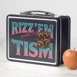 Rizz Em With The Tism Meme Autism Funny Racoon Metal Lunch Box