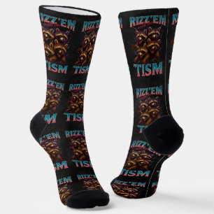 Rizz Em With The Tism Meme Autism Funny Racoon Socks