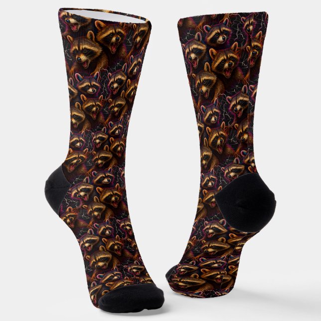 Rizz Em With The Tism Meme Autism Funny Racoon Socks (Angled)