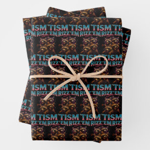 Rizz Em With The Tism Meme Autism Funny Racoon Wrapping Paper Sheets