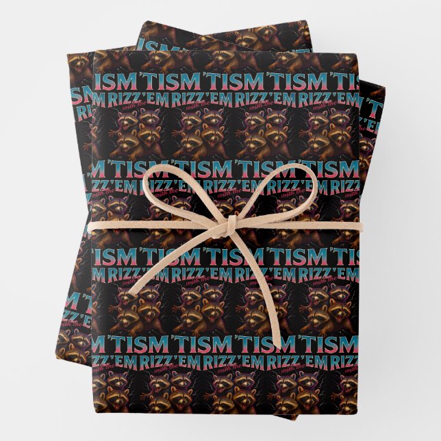 Rizz Em With The Tism Meme Autism Funny Racoon Wrapping Paper Sheets (In situ)