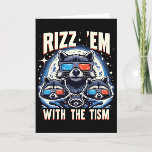 Rizz Em With The Tism Retro Vintage Raccoon Meme A Card