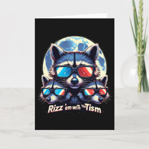 Rizz Em With The Tism Retro Vintage Raccoon Meme A Card