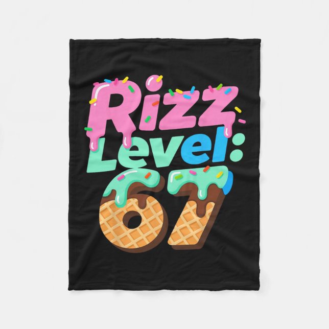 Rizz Level 67 Meme Shirt Ice Cream Drip Meme Six S Fleece Blanket (Front)