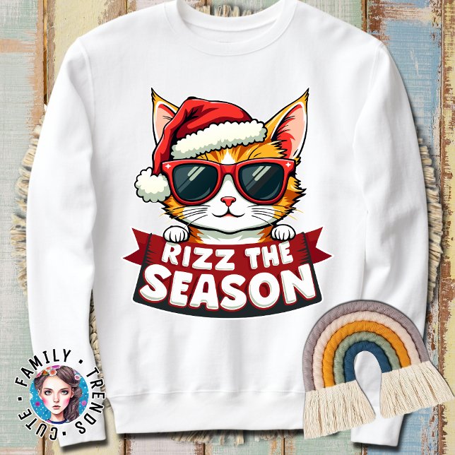 Rizz The Season Funny Christmas Rizzmas Cat Santa  Sweatshirt (Creator Uploaded)