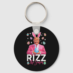 Rizz The Season Funny Trump Bunny Ears Easter Hunt Keychain