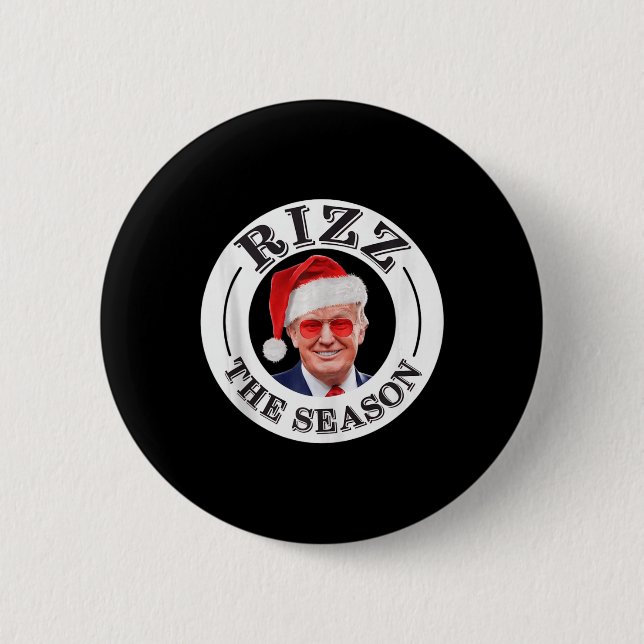Rizz The Season Funny Trump Christmas Santa Pajama Button (Front)