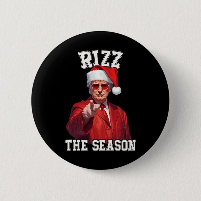 Rizz The Season Funny Trump Christmas Santa Pajama Button (Front)