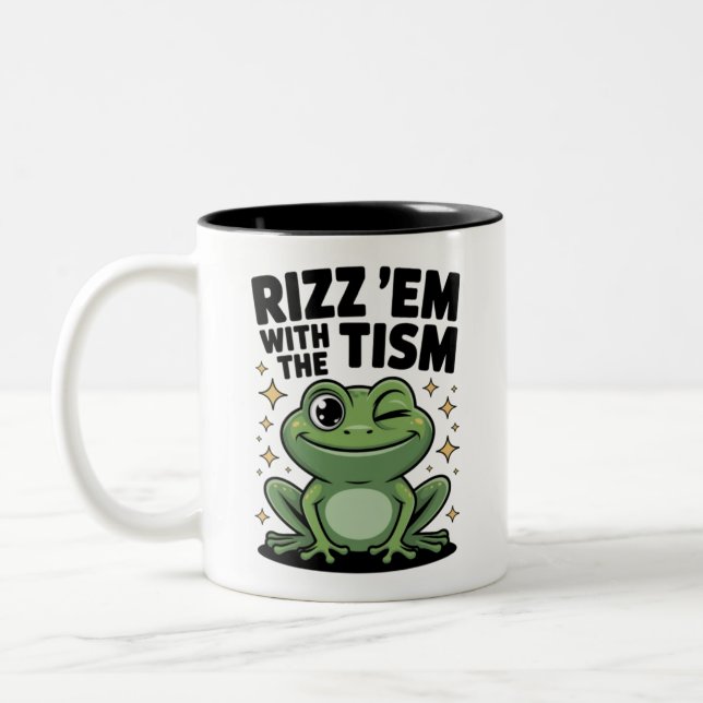Rizz Them With the Tism Cool Frog Two-Tone Coffee Mug (Left)