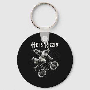 Rizzler Getting Air Funny Rizz He Is Rizzin Jesus Keychain