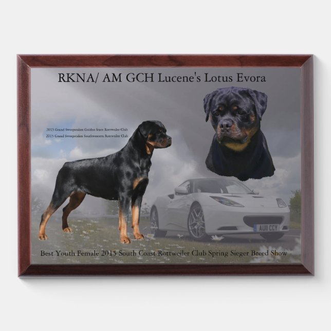  RKNA/ AM GCH Lucene's Lotus Evora Award Plaque (Horizontal)