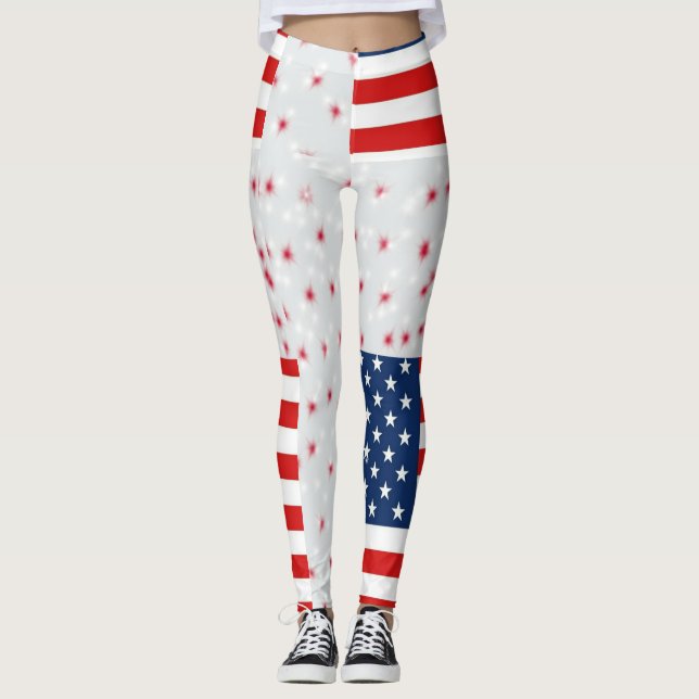 rmdesignflo55 drawing USA Flag on a red background Leggings (Front)
