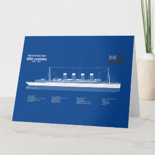 RMS Lusitania - Ship Blueprint Plans ABD Letterpress Thank You Card