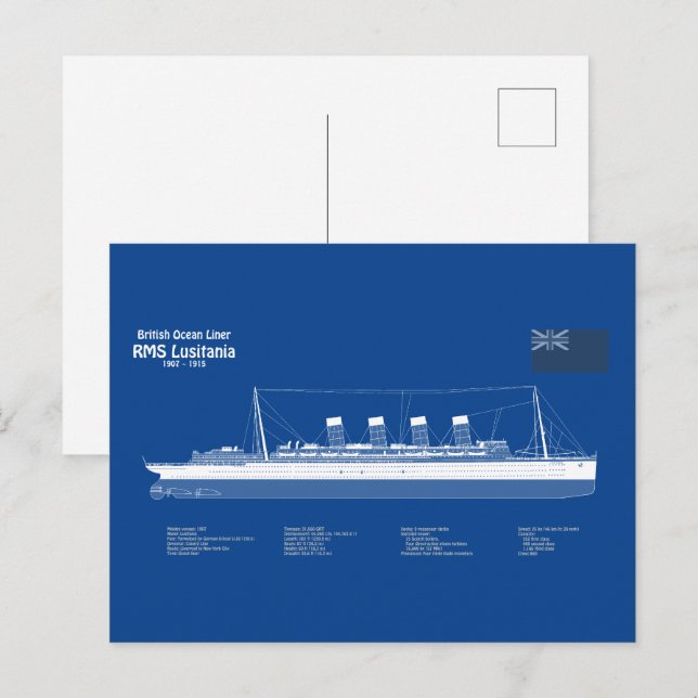 RMS Lusitania - Ship Blueprint Plans ABD Postcard (Front/Back)