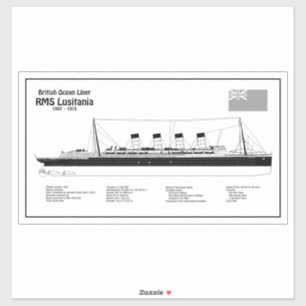 RMS Lusitania - Ship Blueprint Plans BD Sticker