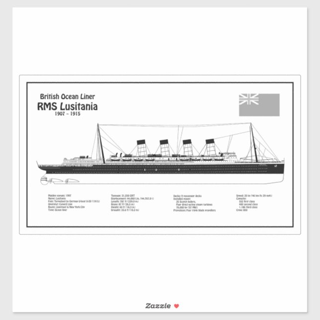 RMS Lusitania - Ship Blueprint Plans BD Sticker (Sheet)