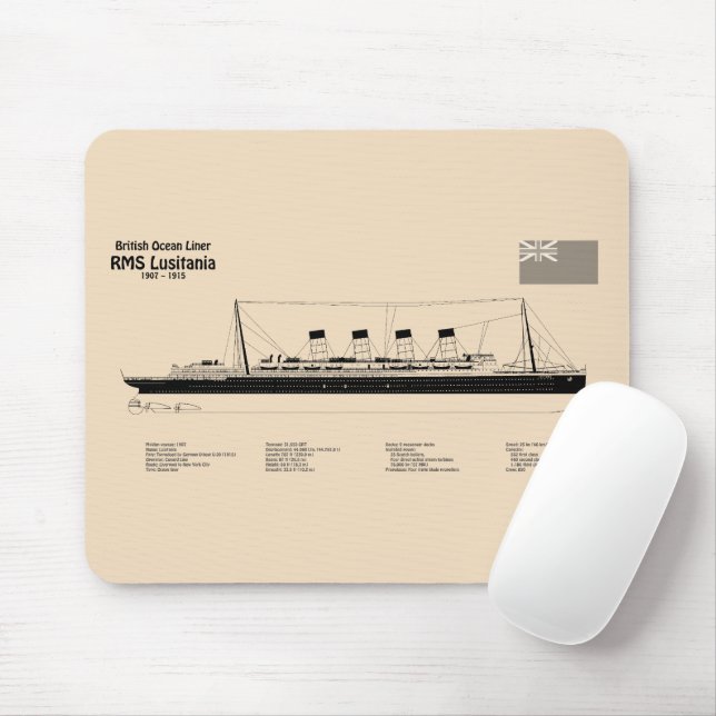 RMS Lusitania - Ship Blueprint Plans SD Mouse Pad (With Mouse)