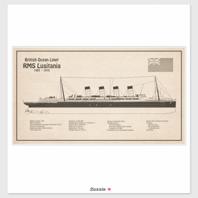RMS Lusitania - Ship Blueprint Plans SD Sticker (Sheet)