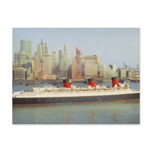 RMS Queen Mary Sailing New York 1950's Postcard