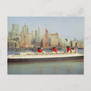 RMS Queen Mary Sailing New York 1950's Postcard