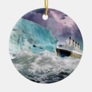 RMS Titanic and Iceberg Painting Ceramic Ornament