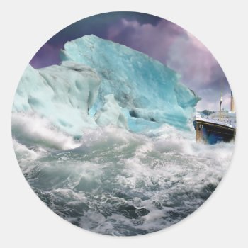 Rms Titanic And Iceberg Painting Classic Round Sticker by UTeezSF at Zazzle