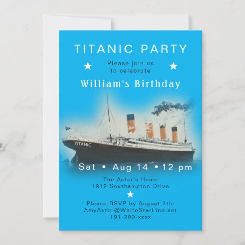 RMS Titanic Blue Birthday Invitation