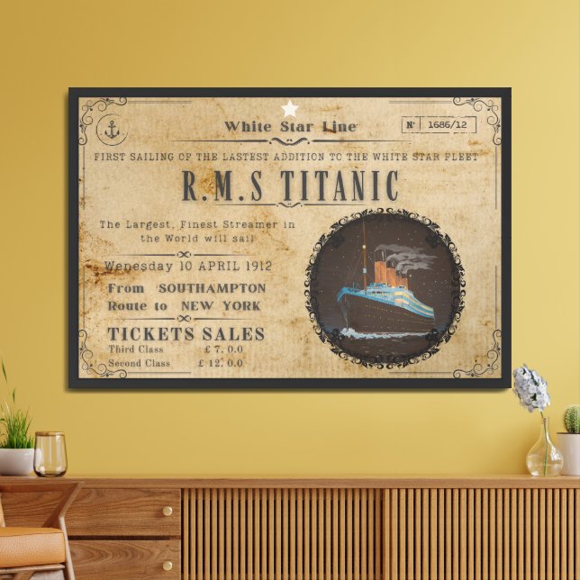RMS TITANIC BOARDING ADVERSTING FRAMED ART (Living Room)