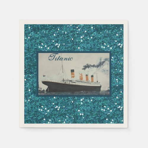 RMS Titanic Deep Blue Glitter White Star Line Ship Napkins