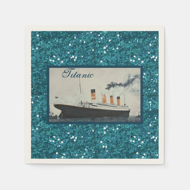 RMS Titanic Deep Blue Glitter White Star Line Ship Napkins (Front)