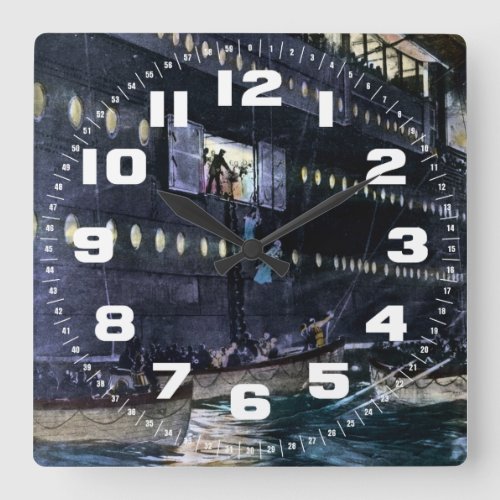 RMS Titanic Escape to the Lifeboats Quickly Square Wall Clock
