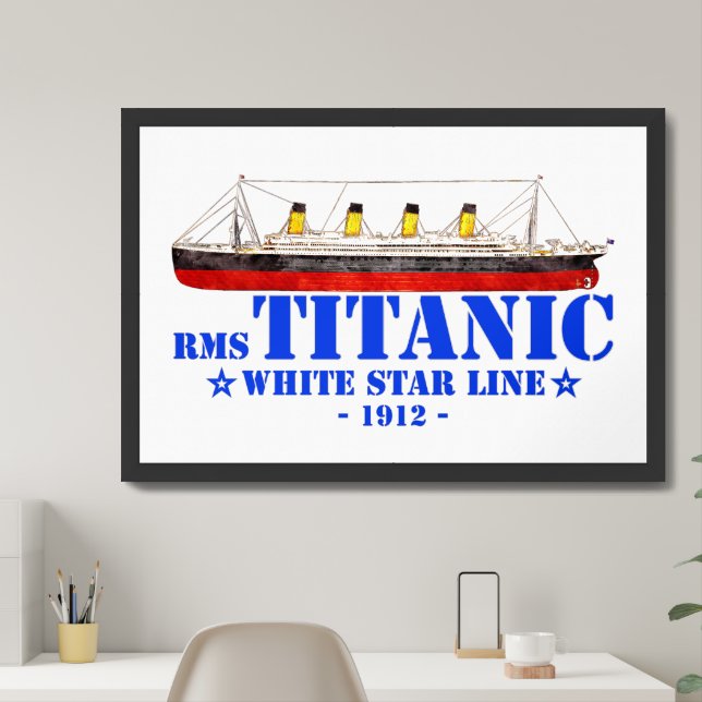 RMS Titanic Illustration - White Star Line 1912 Framed Art (Home Office)