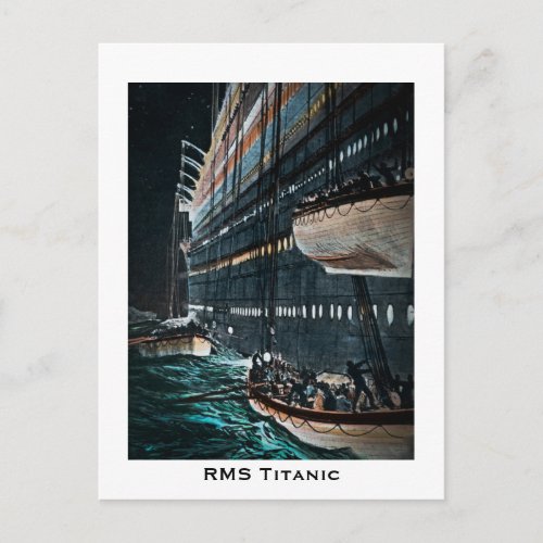 RMS Titanic Launching of the Lifeboats Vintage Postcard