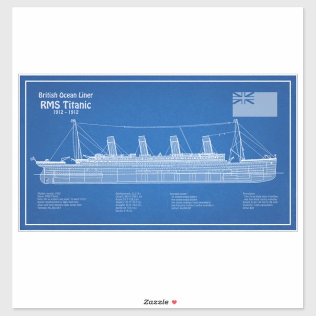 RMS Titanic Ship Blueprint Plans ABD Sticker (Sheet)