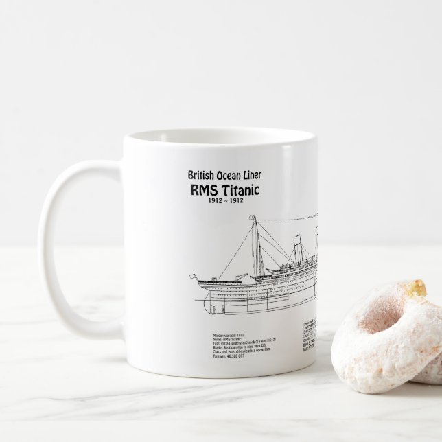 RMS Titanic Ship Blueprint Plans BD Coffee Mug (With Donut)