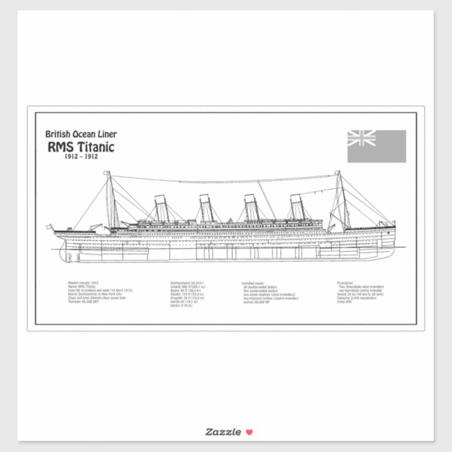 RMS Titanic Ship Blueprint Plans BD Sticker (Sheet)