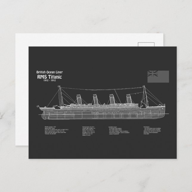 RMS Titanic Ship Blueprint Plans PBD Postcard (Front/Back)