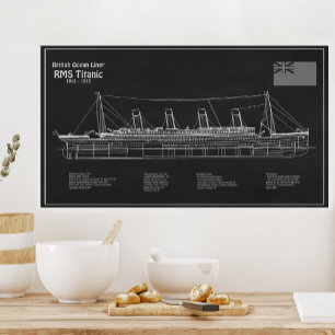 RMS Titanic Ship Blueprint Plans PBD Poster