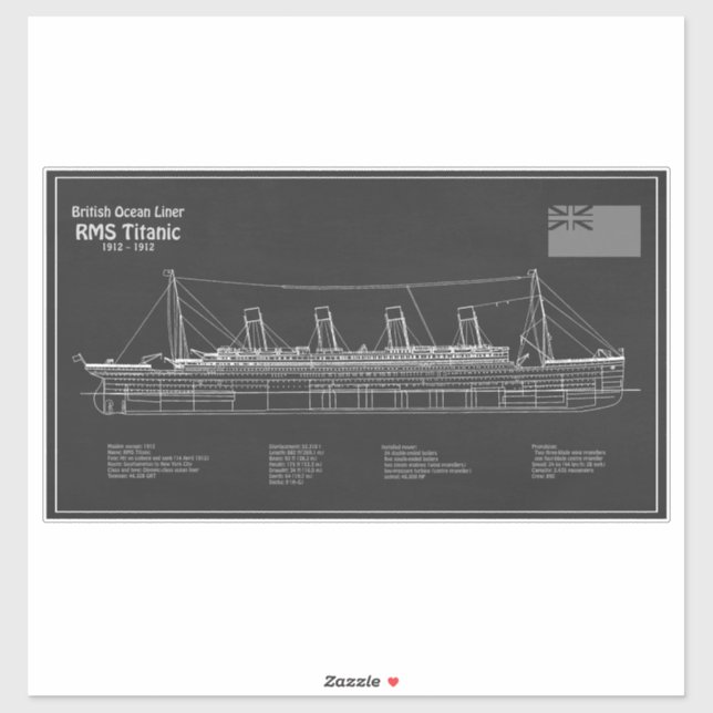 RMS Titanic Ship Blueprint Plans PBD Sticker (Sheet)