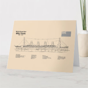 RMS Titanic Ship Blueprint Plans SD Letterpress Thank You Card